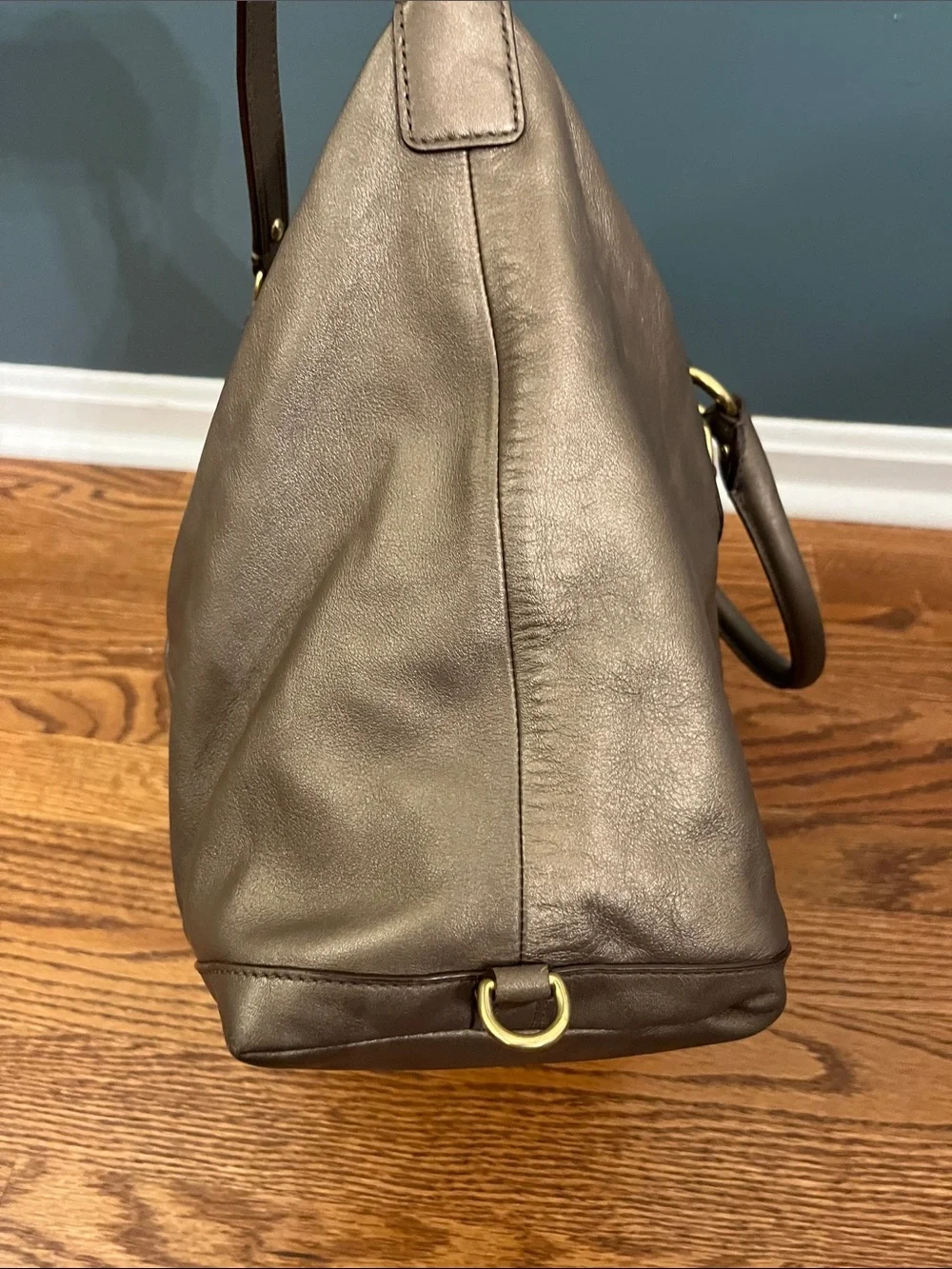 Coach ASHLEY Leather Satchel Handbag Metallic Bronze/Gunmetal no F15447